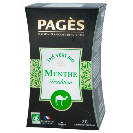 Pages Thé Vert Menthe Tradition Bio 20 sachets (lot de 3 boîtes)