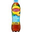 Lipton Thé Pêche sans sucres 1,25L (lot de 6 bouteilles)