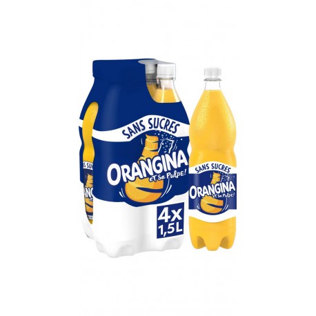 ORANGINA Soda à l'Orange et sa Pulpe Sans Sucres Ajoutés 4x1,5L (pack de 4)